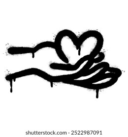 Spray Painted Graffiti Hand with love icon icon Sprayed isolated with a white background. vector illustration.