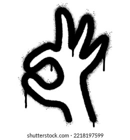 Spray Painted Graffiti hand ok sign Sprayed isolated with a white background. graffiti Perfectly ok hand with over spray in black over white. Vector illustration.