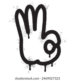 Spray Painted Graffiti hand ok sign Sprayed isolated with a white background. graffiti Perfectly ok hand with over spray in black over white.