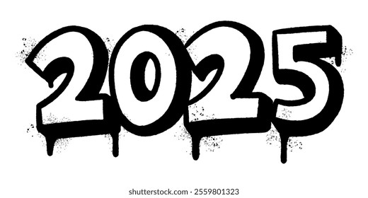 Spray Painted Graffiti Happy New Year 2025 isolated on white background.