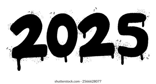 Spray Painted Graffiti Happy New Year 2025 isolated on white background.
