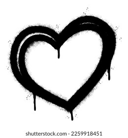 Spray Painted Graffiti heart icon Sprayed isolated with a white background. graffiti love icon with over spray in black over white.