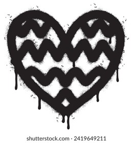 Spray Painted Graffiti heart icon isolated with a white background. graffiti love icon with over spray in black over white. Vector illustration.