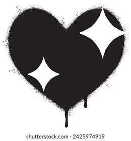 Spray Painted Graffiti heart icon isolated with a white background. graffiti love icon with over spray in black over white. Vector illustration.