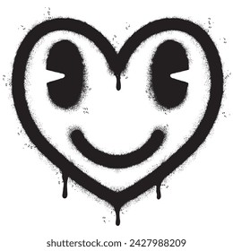 Spray Painted Graffiti heart icon isolated with a white background. graffiti love icon with over spray in black over white. Vector illustration.