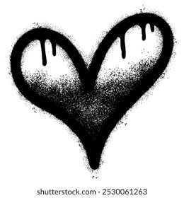 Spray Pintado Graffiti ícone do coração Pulverizado isolado com um fundo branco. ícone de amor graffiti com spray em preto sobre branco. Ilustração vetorial.