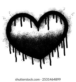 Spray Pintado Graffiti ícone do coração Pulverizado isolado com um fundo branco. ícone de amor graffiti com spray em preto sobre branco. Ilustração vetorial.