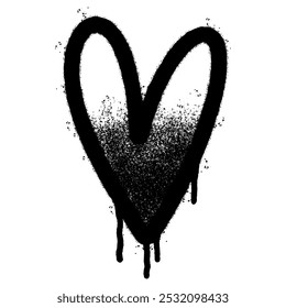 Spray Pintado Graffiti ícone do coração Pulverizado isolado com um fundo branco. ícone de amor graffiti com spray em preto sobre branco. Ilustração vetorial.