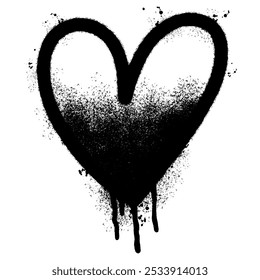 Spray Pintado Graffiti ícone do coração Pulverizado isolado com um fundo branco. ícone de amor graffiti com spray em preto sobre branco. Ilustração vetorial.