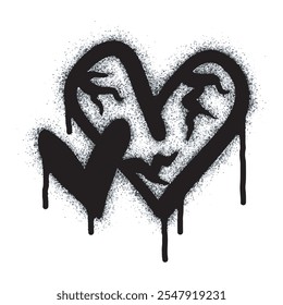 Spray Pintado Graffiti ícone do coração Word Sprayed isolado com um fundo branco. ícone de amor de fonte de graffiti com spray em preto sobre branco. Ilustração vetorial.
