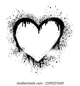 Spray painted graffiti heart sign in black over white. Love heart drip symbol. isolated on white background. vector illustration svg