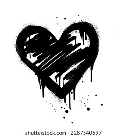 Spray painted graffiti heart sign in black over white. Love heart drip symbol. isolated on white background. vector illustration svg