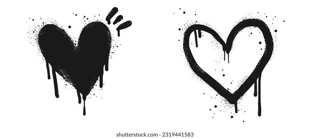 Spray painted graffiti heart sign in black over white. Love heart drip symbol.  isolated on white background. vector illustration