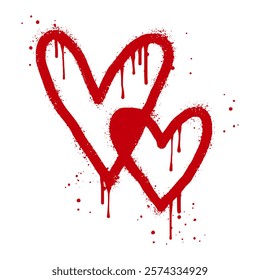 Spray painted graffiti heart sign in red over white. Love heart drip symbol. isolated on white background. vector illustration