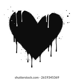 Spray painted graffiti heart sign in black over white. Love heart drip symbol. isolated on white background. vector illustration