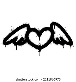 Spray Painted Graffiti heart wings icon Sprayed isolated with a white background. graffiti love wings  symbol with over spray in black over white. Vector illustration. svg