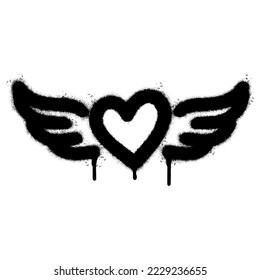 Spray Painted Graffiti heart wings icon Sprayed isolated with a white background. graffiti love wings  symbol with over spray in black over white. Vector illustration.