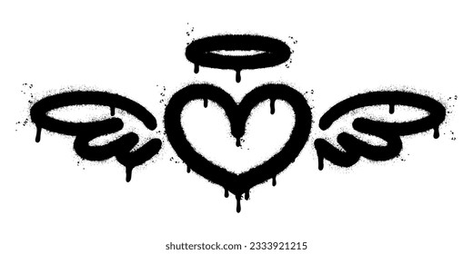 Spray Painted Graffiti heart wings icon Sprayed isolated with a white background. graffiti love wings  symbol with over spray in black over white. Vector illustration.