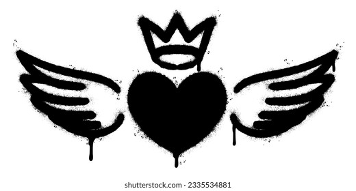 Spray Painted Graffiti heart wings icon Sprayed isolated with a white background. graffiti love wings  symbol with over spray in black over white. Vector illustration.