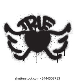 Spray Painted Graffiti heart wings icon Sprayed. graffiti love wings symbol with over spray in black over white. Vector illustration
