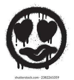 Spray Painted Graffiti hearts eyes emoticon Sprayed isolated with a white background.