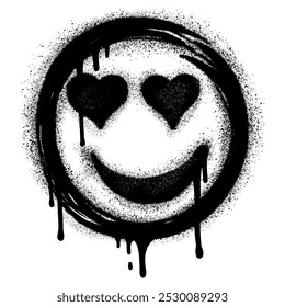 Spray Painted Graffiti hearts eyes emoticon Sprayed isolated with a white background.