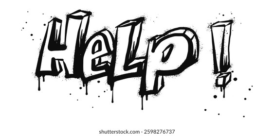 Spray painted graffiti Help word in black over white. Drops of sprayed Help words. isolated on white background. vector illustration