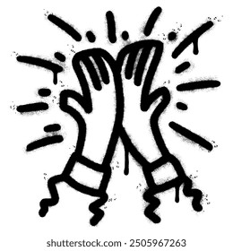 Spray Painted Graffiti High five sign Sprayed isolated with a white background.