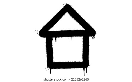 Spray Painted Graffiti home icon Sprayed isolated with a white background. graffiti home icon with over spray in black over white. Vector illustration.