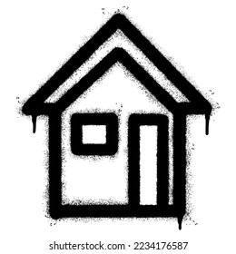 Spray Painted Graffiti home icon Sprayed isolated with a white background. graffiti home icon with over spray in black over white. Vector illustration.