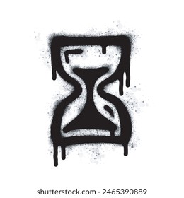 Spray painted graffiti hourglass in black on white. time symbol. isolated on white background. vector illustration