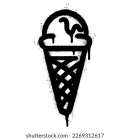 Spray Painted Graffiti ice cream con icon Sprayed isolated with a white background. graffiti Ice cream icon with over spray in black over white.