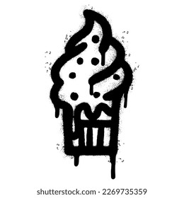 Spray Painted Graffiti ice cream con icon Sprayed isolated with a white background. graffiti Ice cream icon with over spray in black over white.