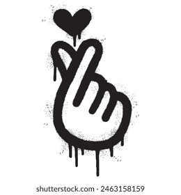 Spray Painted Graffiti Korean heart sign Sprayed isolated with a white background. graffiti Finger love symbol with over spray in black over white.