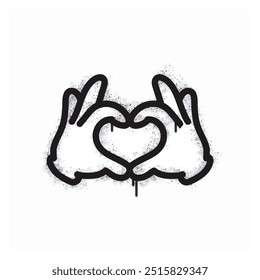 Spray Painted Graffiti love hand symbol Sprayed isolated on white background. graffiti love hand icon with overspray in black on white. Vector illustration.