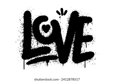 Graffiti pintado con aerosol amor aislado en fondo blanco.