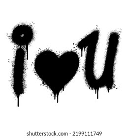 Spray Painted Graffiti i love u Word Sprayed isolated with a white background.