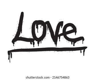 Spray painted graffiti love word in black over white. Drops of sprayed love words.  isolated on white background. vector illustration