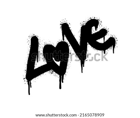 Spray painted graffiti love word in black over white. Drops of sprayed love words.  isolated on white background. vector illustration