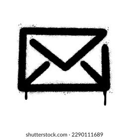 Spray Painted Graffiti mail icon Sprayed isolated with a white background. graffiti envelope with over spray in black over white. 