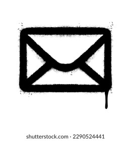 Spray Painted Graffiti mail icon Sprayed isolated with a white background. graffiti envelope with over spray in black over white. 