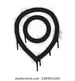 Spray Painted Graffiti Map pointer icon Sprayed isolated with a white background. graffiti GPS location symbol with over spray in black over white. Vector illustration.