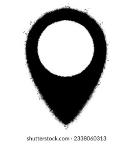 Spray Painted Graffiti Map pointer icon Sprayed isolated with a white background. graffiti GPS location symbol with over spray in black over white.