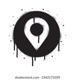 Spray Painted Graffiti Map pointer icon Sprayed isolated with a white background. graffiti GPS location symbol with over spray in black over white. Vector illustration.