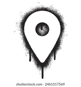 Spray Painted Graffiti Map pointer icon Sprayed isolated with a white background. graffiti GPS location symbol with over spray in black over white.