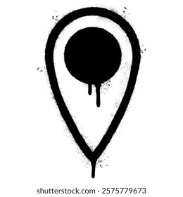 Spray Painted Graffiti Map pointer icon Sprayed isolated with a white background. graffiti GPS location symbol with over spray in black over white.