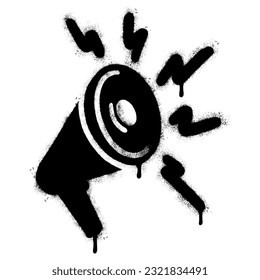 Spray Painted Graffiti Megaphone Symbol Spray einzeln auf weißem Hintergrund.