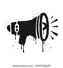 Spray painted graffiti megaphone on black over white. loudspeaker doodle illustration