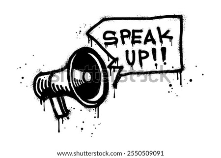 Spray painted graffiti megaphone with  speak up. loudspeaker doodle illustration. isolated on white background