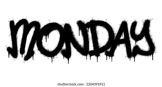 Spray Painted Graffiti Monday Word Sprayed isolated with a white background. graffiti font Monday with over spray in black over white. Vector illustration.